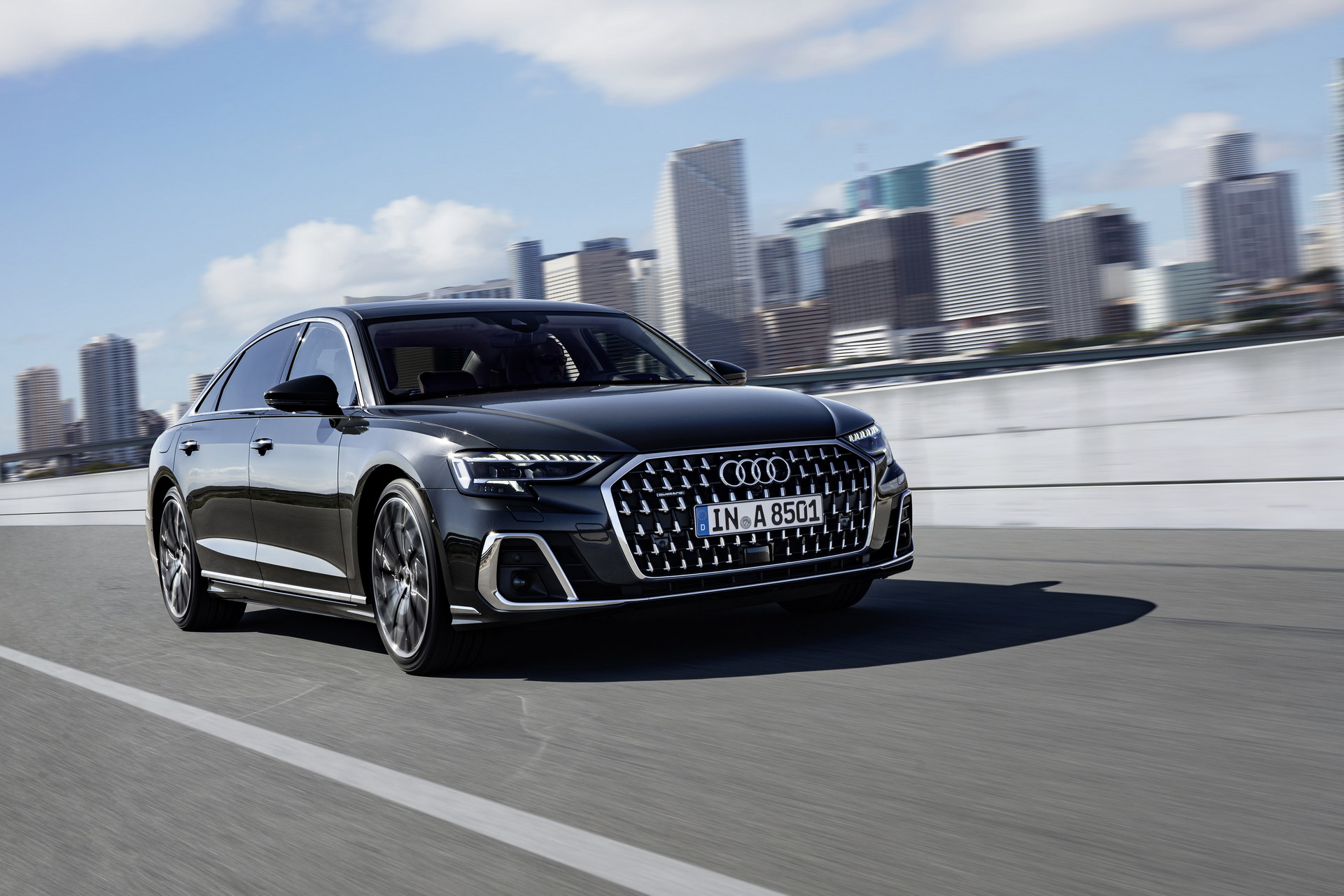 2022 Audi A8 L (Color: Manhattan Grey) Front Wallpapers (1). Download Wallpaper