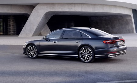2022 Audi A8 L (Color: Manhattan Grey) Rear Three-Quarter Wallpapers 450x275 (9)
