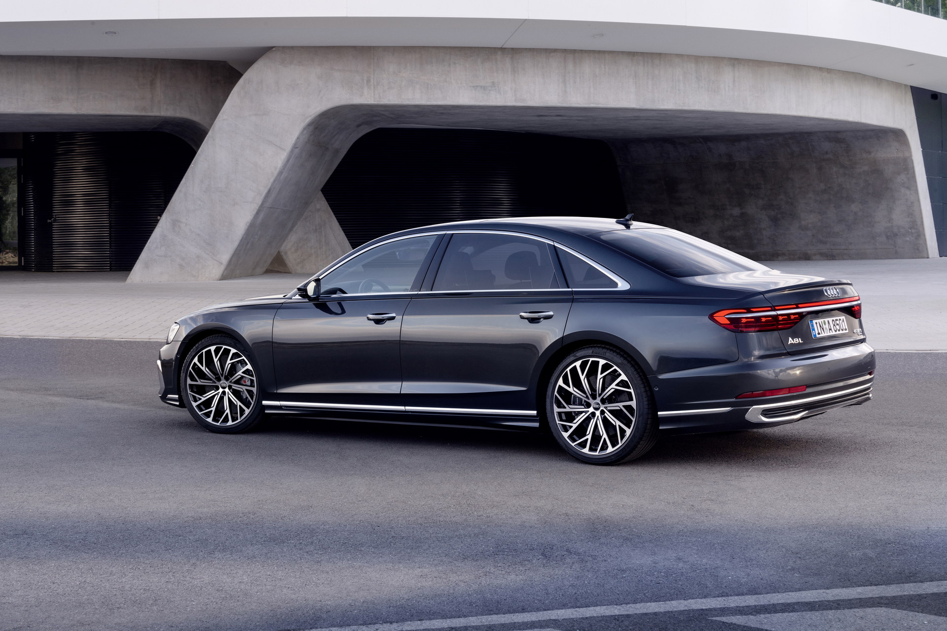 2022 Audi A8 L (Color: Manhattan Grey) Rear Three-Quarter Wallpapers (9)