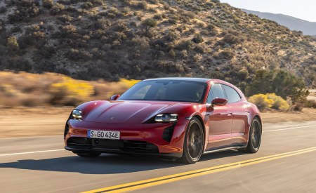 2022 Porsche Taycan GTS Sport Turismo (Color: Carmine Red) Front Three-Quarter Wallpapers 450x275 (3)