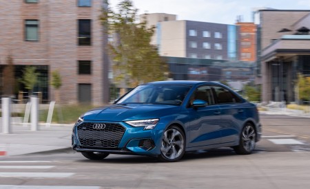 2022 Audi A3 (Color: Atoll Blue; US-Spec) Front Three-Quarter Wallpapers 450x275 (19)