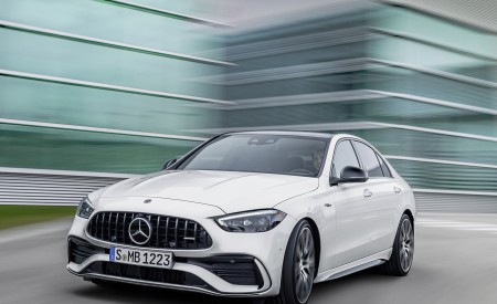 2023 Mercedes-AMG C 43 4MATIC (Color: Opalite White) Front Three-Quarter Wallpapers 450x275 (8)