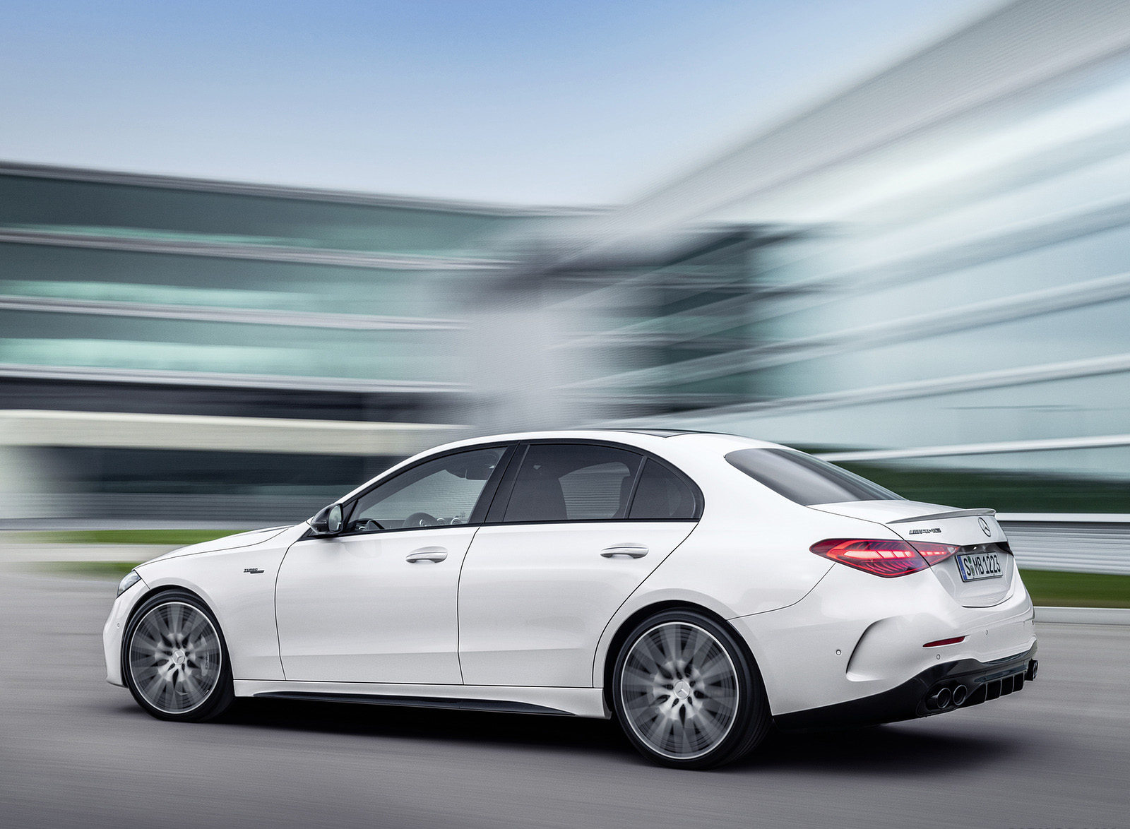 2023 Mercedes-AMG C 43 4MATIC (Color: Opalite White) Rear Three-Quarter Wallpapers (9)
