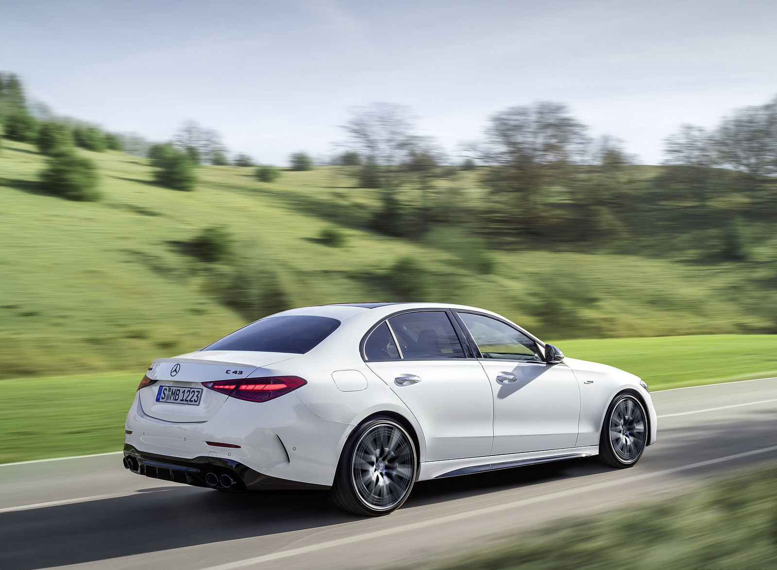 2023 Mercedes-AMG C 43 4MATIC (Color: Opalite White) Rear Three-Quarter Wallpapers (2)