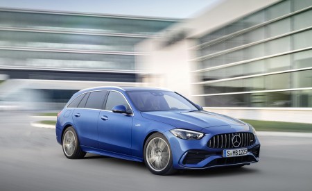 2023 Mercedes-AMG C 43 Estate 4MATIC T-Modell (Color: Spectral Blue) Front Three-Quarter Wallpapers 450x275 (9)