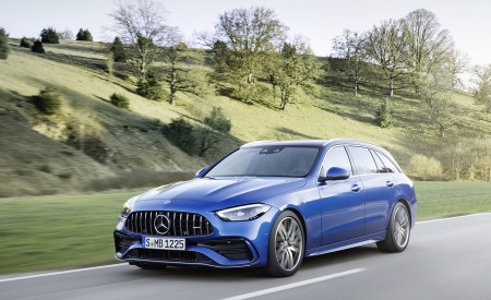 2023 Mercedes-AMG C 43 Estate 4MATIC T-Modell (Color: Spectral Blue) Front Three-Quarter Wallpapers 450x275 (2)