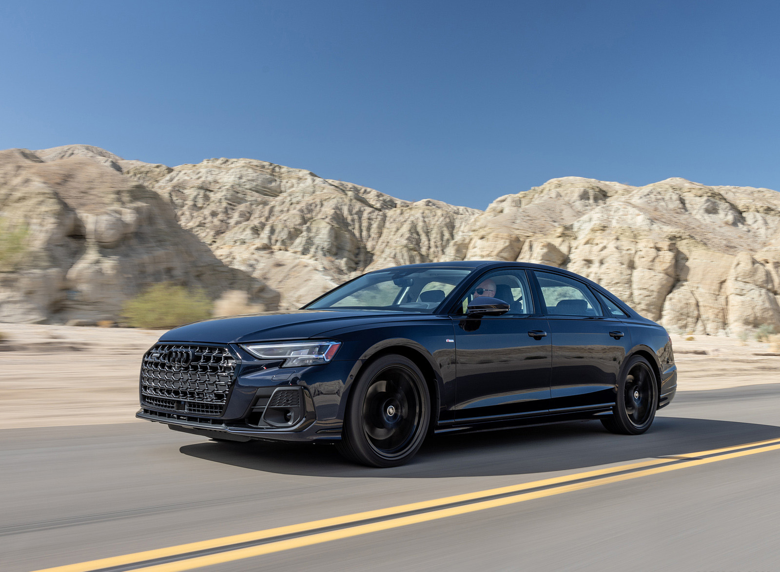 2022 Audi A8 (Color: Firmament Blue; US-Spec) Front Three-Quarter Wallpapers (1)