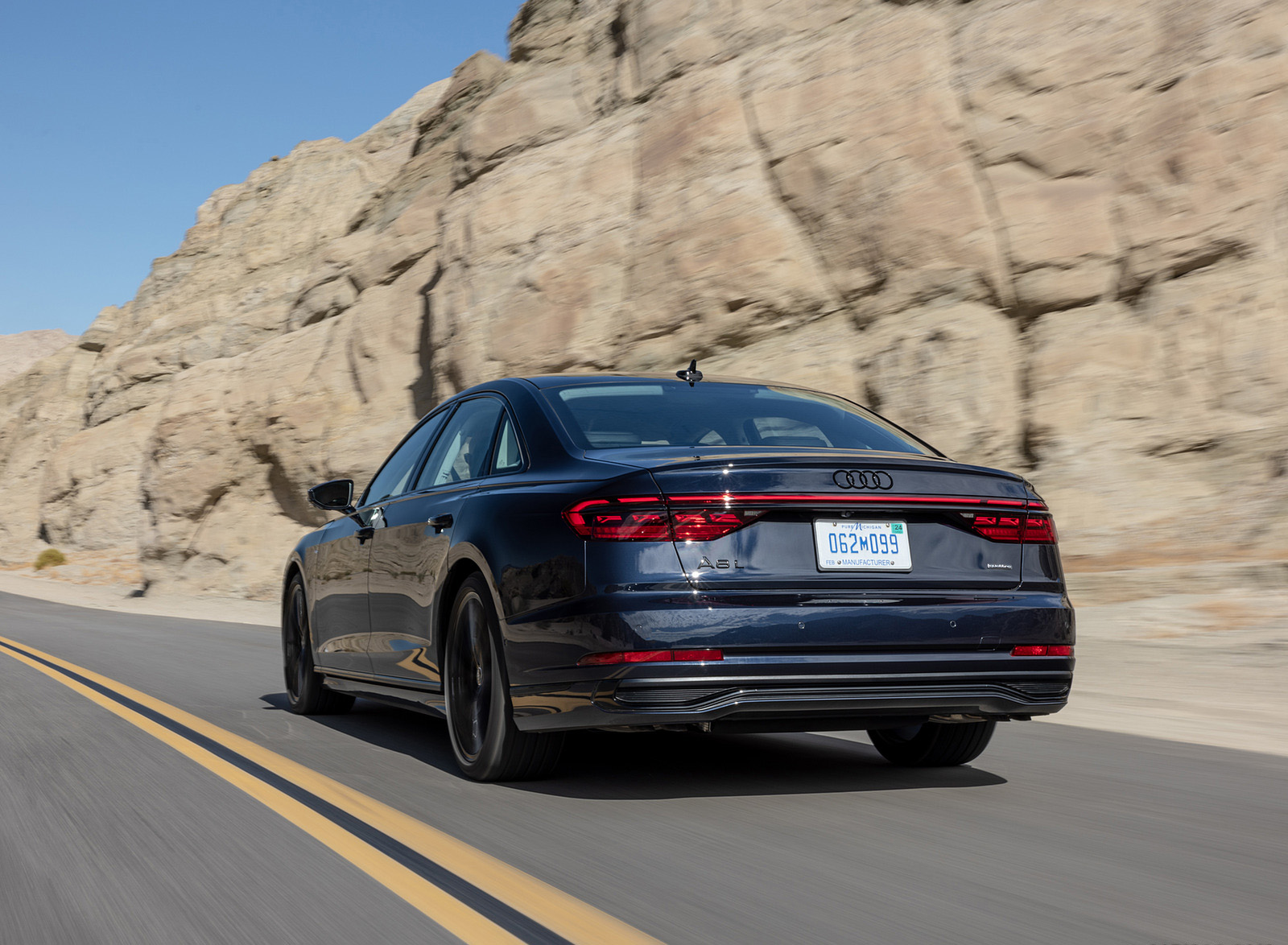 2022 Audi A8 (Color: Firmament Blue; US-Spec) Rear Three-Quarter Wallpapers #7 of 75