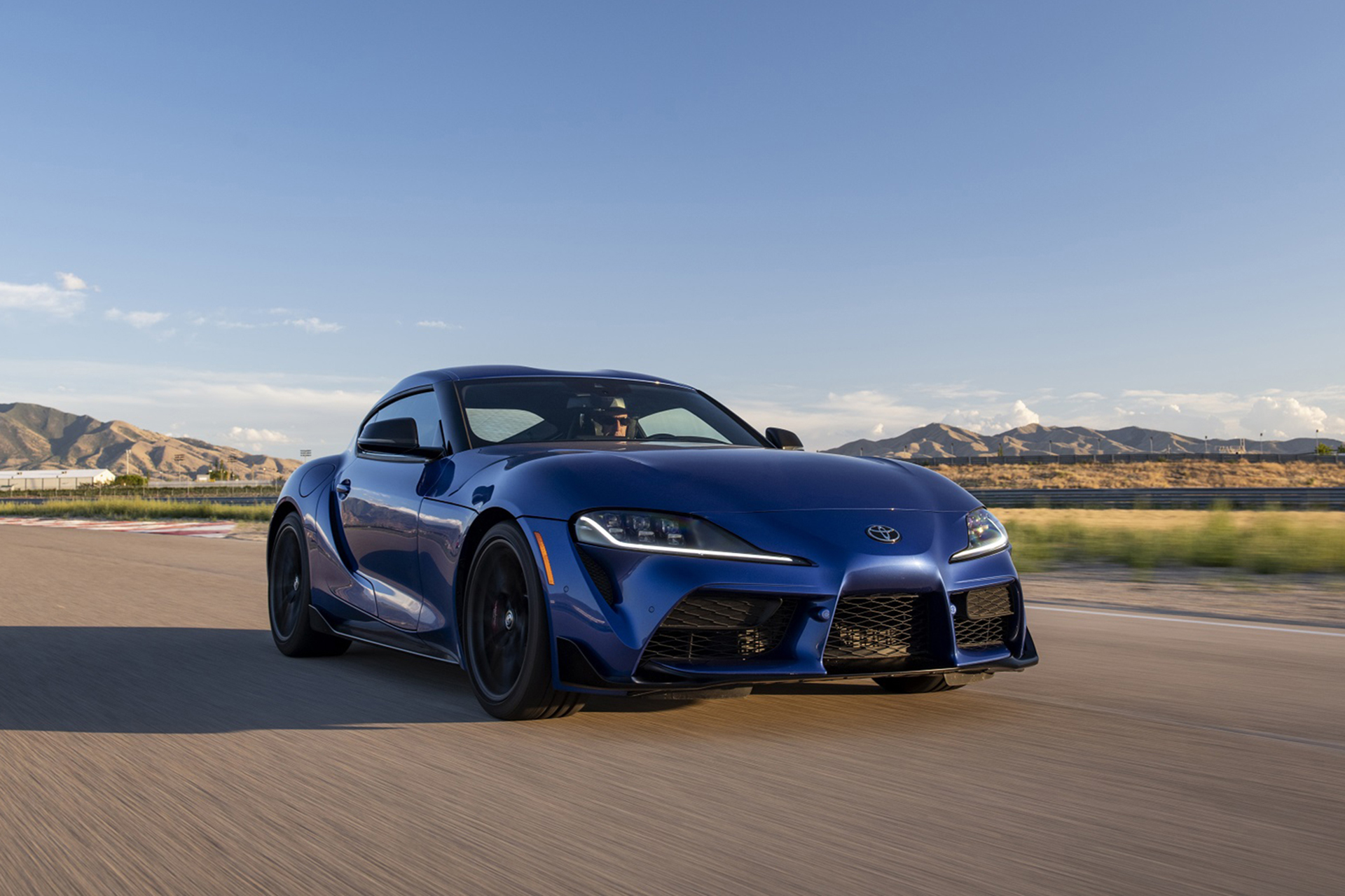 2023 Toyota GR Supra 3.0 Premium MT (Color: Stratosphere Blue) Front Three-Quarter Wallpapers (1). Download Wallpaper