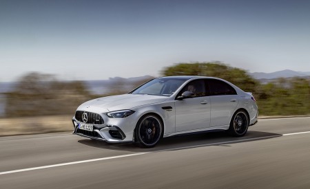 2023 Mercedes-AMG C 63 S E Performance Sedan (Color: High Tech Silver) Front Three-Quarter Wallpapers 450x275 (2)
