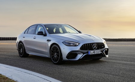 2023 Mercedes-AMG C 63 S E Performance Sedan (Color: High Tech Silver) Front Three-Quarter Wallpapers 450x275 (12)