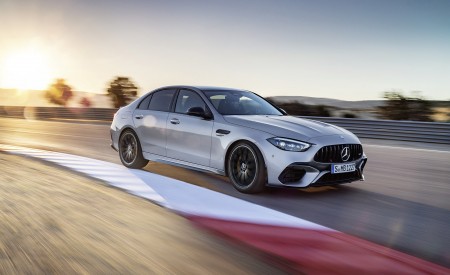 2023 Mercedes-AMG C 63 S E Performance Sedan (Color: High Tech Silver) Front Three-Quarter Wallpapers 450x275 (7)