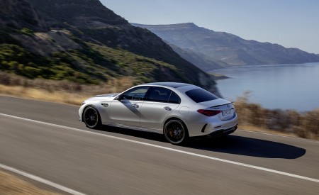 2023 Mercedes-AMG C 63 S E Performance Sedan (Color: High Tech Silver) Rear Three-Quarter Wallpapers 450x275 (4)