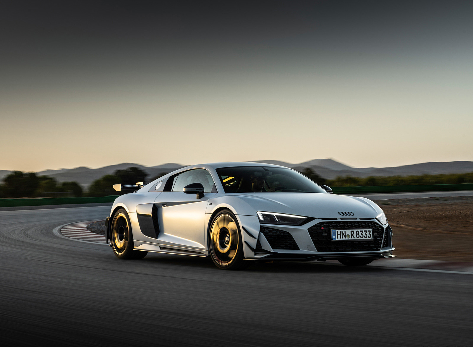 2023 Audi R8 Coupe V10 GT RWD (Color: Suzuka Grey) Front Three-Quarter Wallpapers (1)