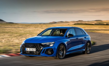 2023 Audi RS 3 Sportback Performance Edition (Color: Nogaro Blue Pearl Effect) Front Three-Quarter Wallpapers 450x275 (26)