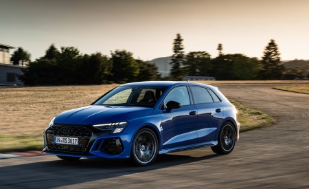 2023 Audi RS 3 Sportback Performance Edition (Color: Nogaro Blue Pearl Effect) Front Three-Quarter Wallpapers 450x275 (27)