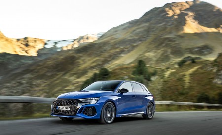 2023 Audi RS 3 Sportback Performance Edition (Color: Nogaro Blue Pearl Effect) Front Three-Quarter Wallpapers 450x275 (8)