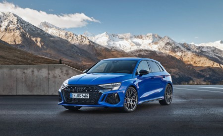 2023 Audi RS 3 Sportback Performance Edition (Color: Nogaro Blue Pearl Effect) Front Three-Quarter Wallpapers 450x275 (66)