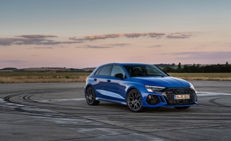 2023 Audi RS 3 Sportback Performance Edition (Color: Nogaro Blue Pearl Effect) Front Three-Quarter Wallpapers 450x275 (52)