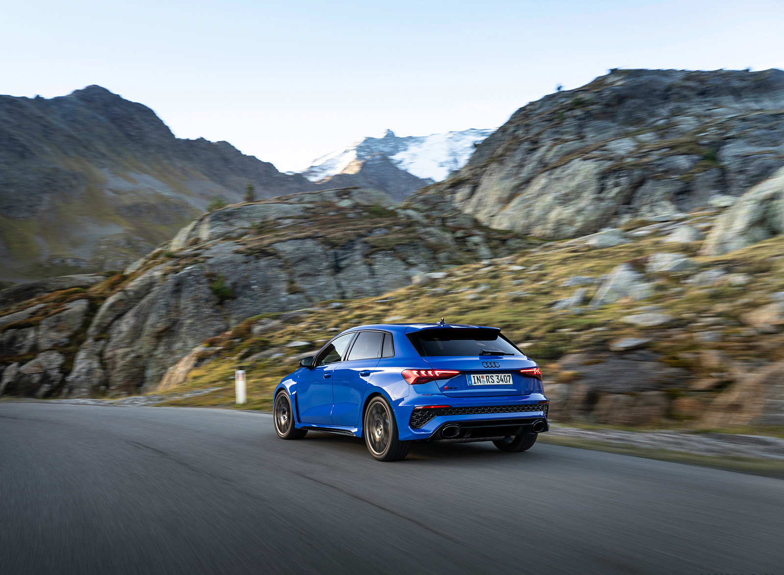 2023 Audi RS 3 Sportback Performance Edition (Color: Nogaro Blue Pearl Effect) Rear Three-Quarter Wallpapers #19 of 124