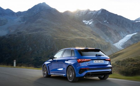 2023 Audi RS 3 Sportback Performance Edition (Color: Nogaro Blue Pearl Effect) Rear Three-Quarter Wallpapers 450x275 (13)