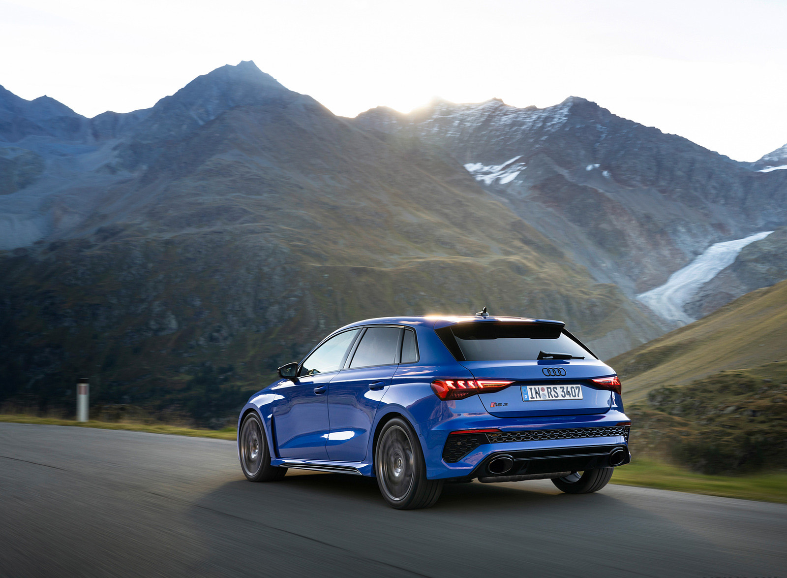 2023 Audi RS 3 Sportback Performance Edition (Color: Nogaro Blue Pearl Effect) Rear Three-Quarter Wallpapers #13 of 124