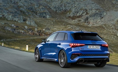 2023 Audi RS 3 Sportback Performance Edition (Color: Nogaro Blue Pearl Effect) Rear Three-Quarter Wallpapers 450x275 (24)