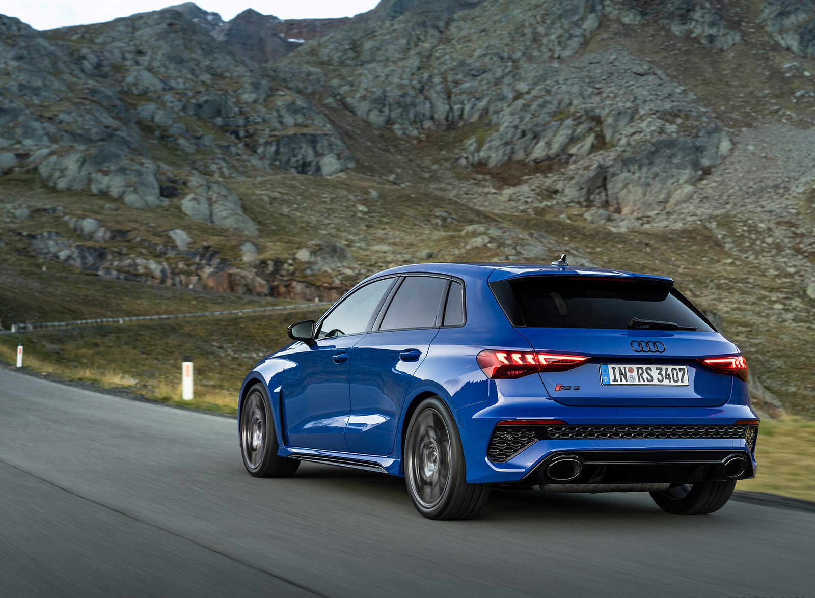 2023 Audi RS 3 Sportback Performance Edition (Color: Nogaro Blue Pearl Effect) Rear Three-Quarter Wallpapers #24 of 124
