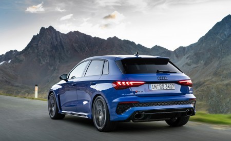 2023 Audi RS 3 Sportback Performance Edition (Color: Nogaro Blue Pearl Effect) Rear Three-Quarter Wallpapers 450x275 (14)