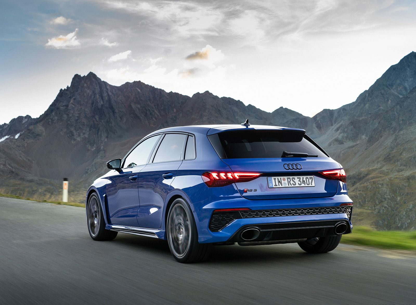 2023 Audi RS 3 Sportback Performance Edition (Color: Nogaro Blue Pearl Effect) Rear Three-Quarter Wallpapers #14 of 124
