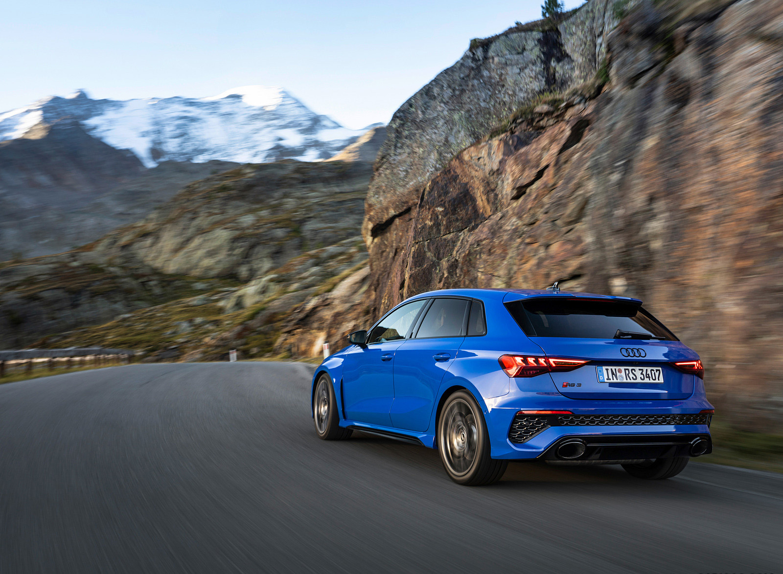 2023 Audi RS 3 Sportback Performance Edition (Color: Nogaro Blue Pearl Effect) Rear Three-Quarter Wallpapers (10)