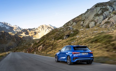 2023 Audi RS 3 Sportback Performance Edition (Color: Nogaro Blue Pearl Effect) Rear Three-Quarter Wallpapers 450x275 (15)