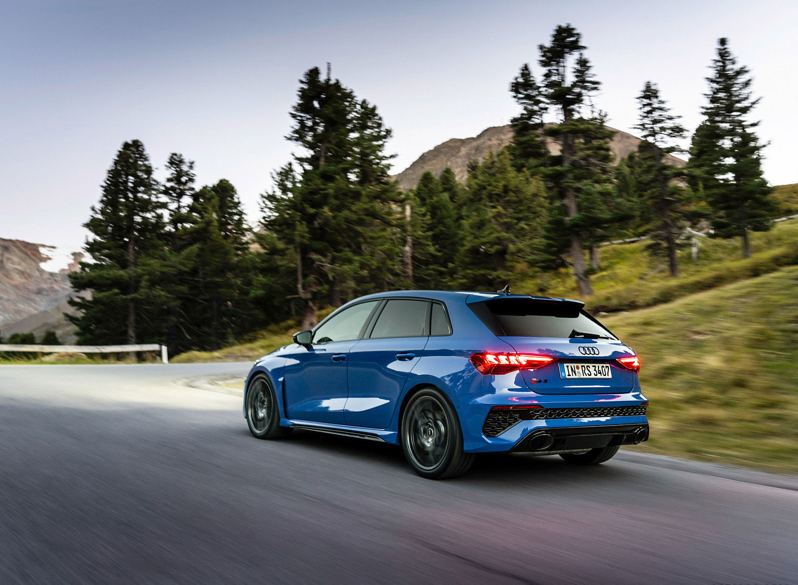 2023 Audi RS 3 Sportback Performance Edition (Color: Nogaro Blue Pearl Effect) Rear Three-Quarter Wallpapers #28 of 124