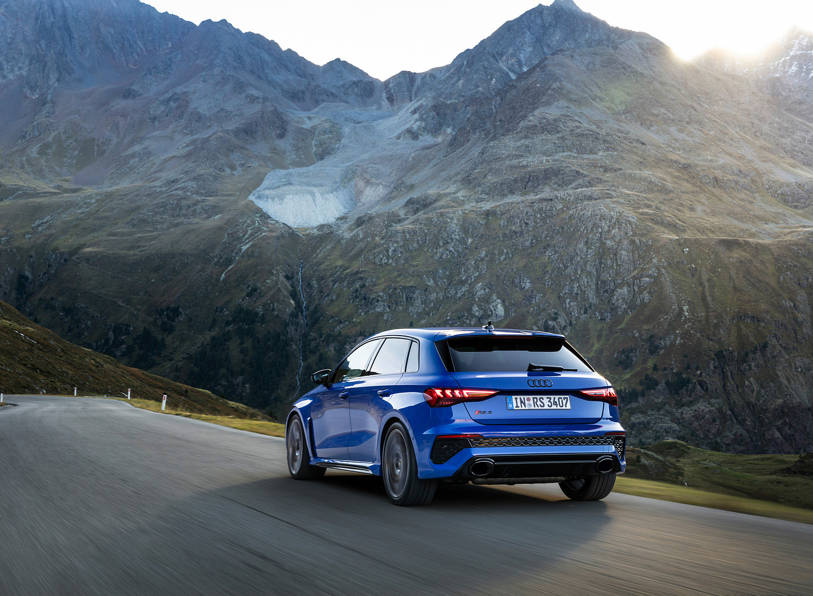 2023 Audi RS 3 Sportback Performance Edition (Color: Nogaro Blue Pearl Effect) Rear Three-Quarter Wallpapers #11 of 124