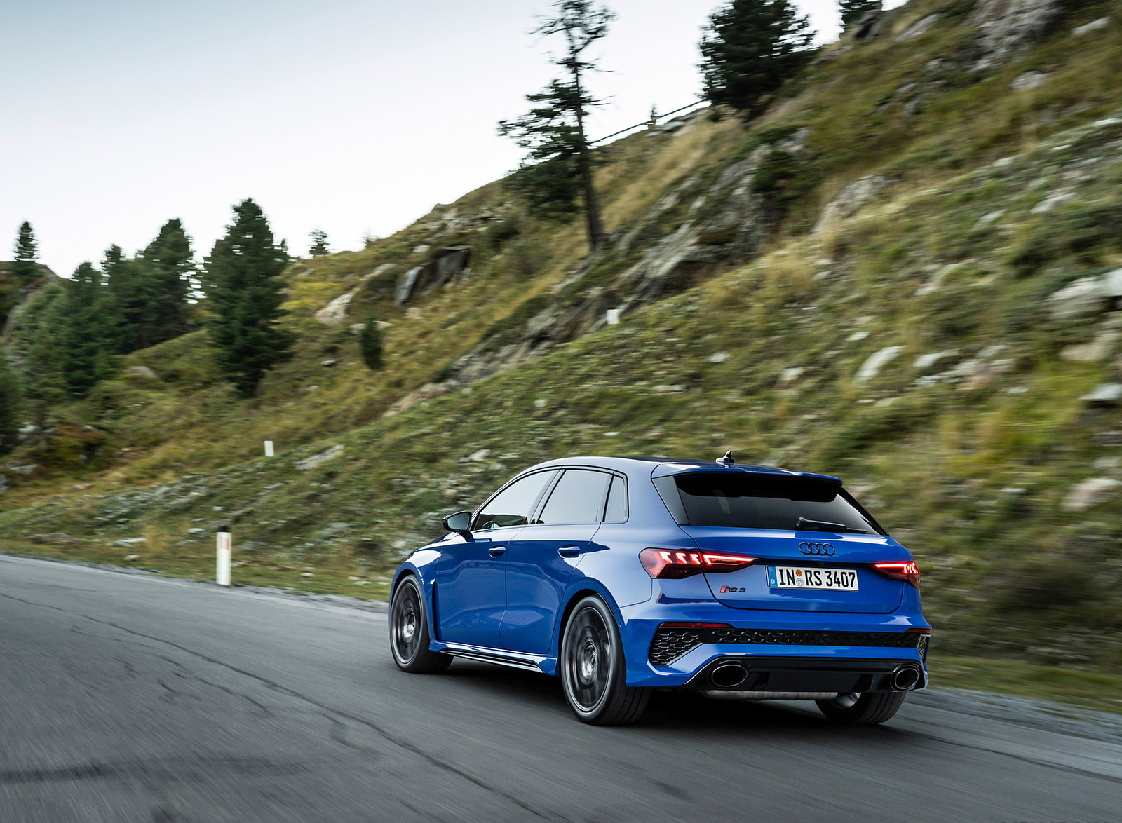 2023 Audi RS 3 Sportback Performance Edition (Color: Nogaro Blue Pearl Effect) Rear Three-Quarter Wallpapers (3)