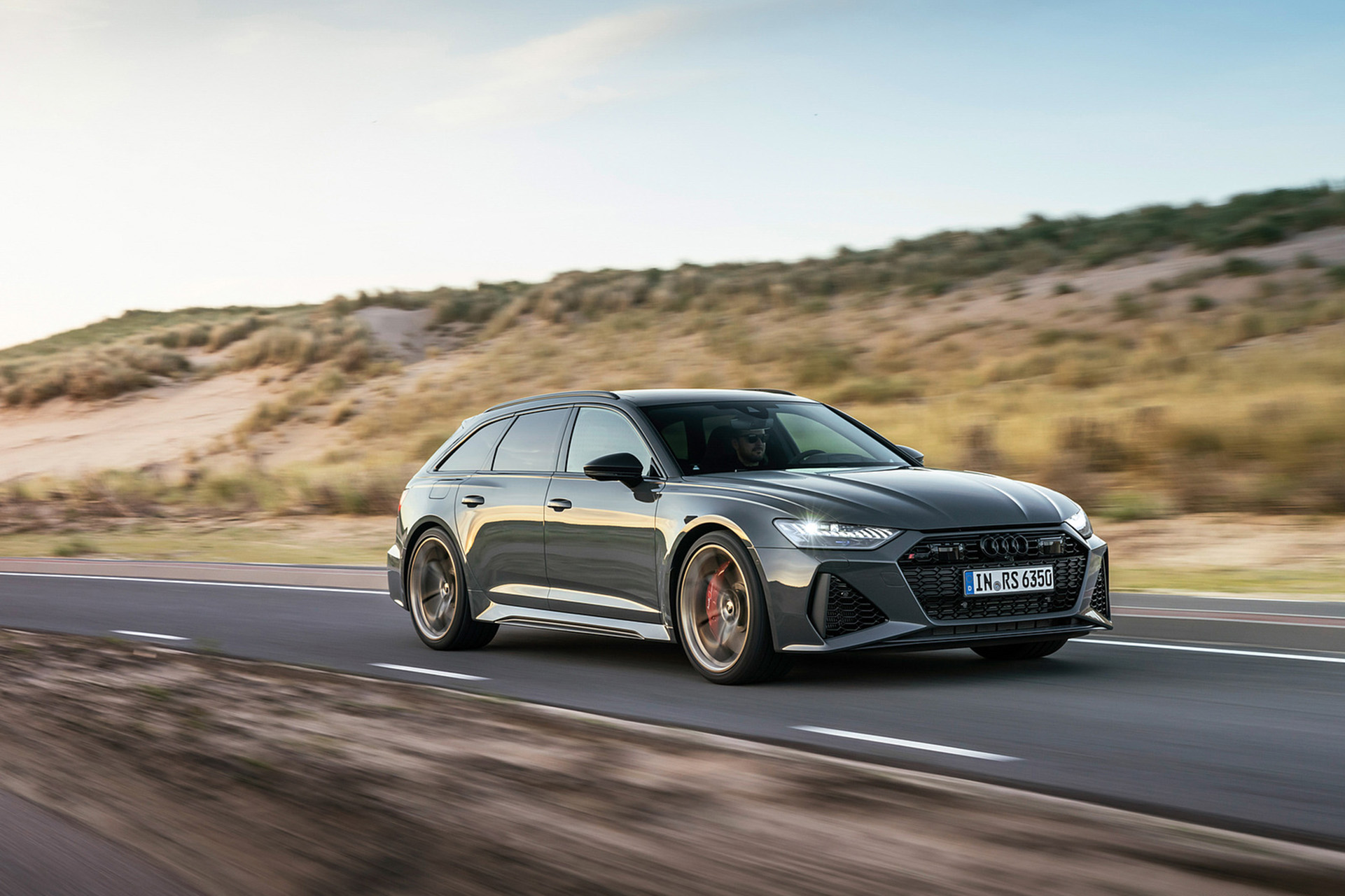 2023 Audi RS6 Avant Performance (Color: Nimbus Grey in Pearl Effect) Front Three-Quarter Wallpapers (1). Download Wallpaper