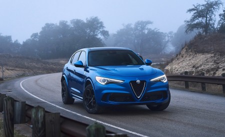 2018 Alfa Romeo Stelvio Quadrifoglio (Color: Misano Blue) Front Three-Quarter Wallpapers 450x275 (35)