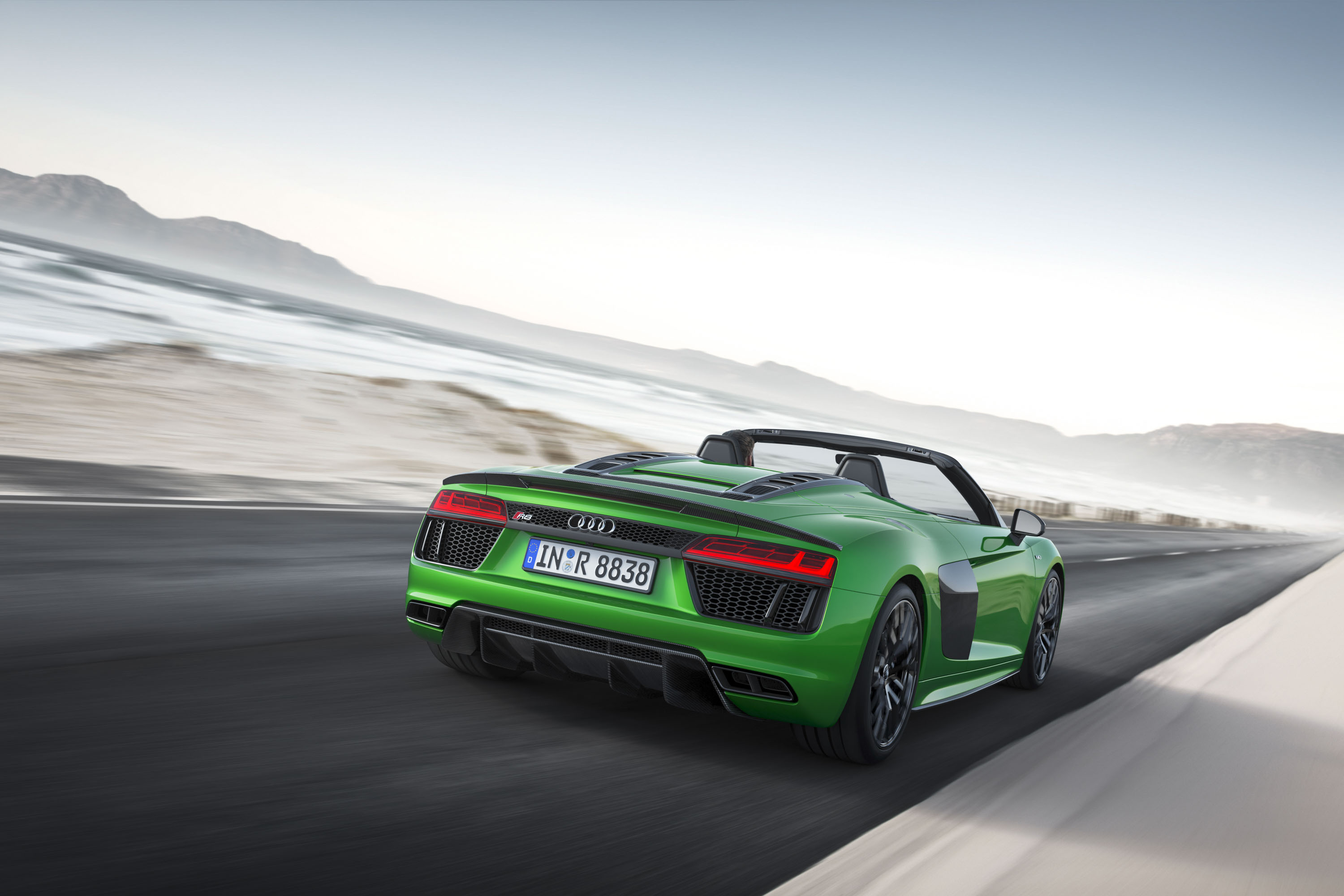 2018 Audi R8 Spyder V10 plus (Color: Micrommata Green) Rear Three-Quarter Wallpapers (3)