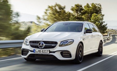 2018 Mercedes-AMG E63 S Wagon 4MATIC+ (Color: Diamond White) Front Three-Quarter Wallpapers 450x275 (21)