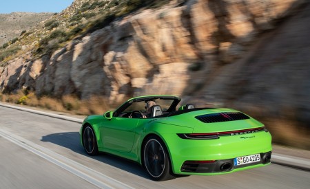 2020 Porsche 911 Carrera S Cabriolet (Color: Lizard Green) Rear Three-Quarter Wallpapers 450x275 (12)