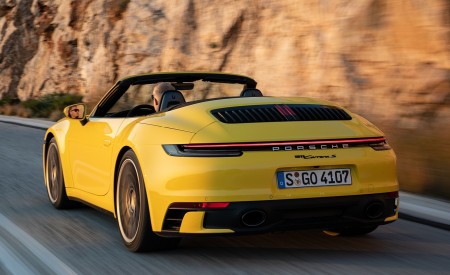2020 Porsche 911 Carrera S Cabriolet (Color: Racing Yellow) Rear Three-Quarter Wallpapers 450x275 (149)