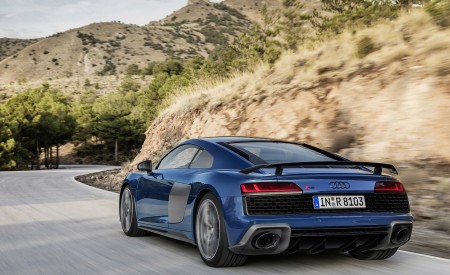 2019 Audi R8 (Color: Ascari Blue Metallic) Rear Three-Quarter Wallpapers 450x275 (3)