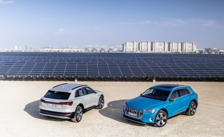 2019 Audi e-tron (Color: Siam Beige) and Audi e-tron (Color: Antigua Blue) Front Three-Quarter Wallpapers 450x275 (193)