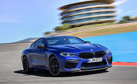 2020 BMW M8 Competition Coupe (Color: Frozen Marina Bay Blue) Front Three-Quarter Wallpapers 450x275 (117)