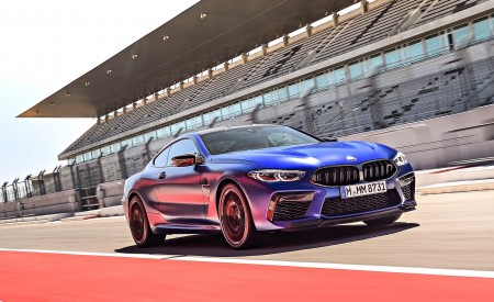 2020 BMW M8 Competition Coupe (Color: Frozen Marina Bay Blue) Front Three-Quarter Wallpapers 450x275 (127)