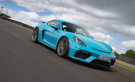 2020 Porsche 718 Cayman GT4 (Color: Miami Blue) Front Three-Quarter Wallpapers 450x275 (92)