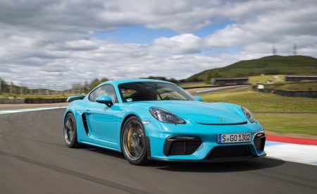 2020 Porsche 718 Cayman GT4 (Color: Miami Blue) Front Three-Quarter Wallpapers 450x275 (96)