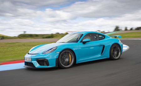 2020 Porsche 718 Cayman GT4 (Color: Miami Blue) Front Three-Quarter Wallpapers 450x275 (98)