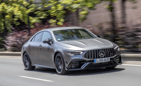 2020 Mercedes-AMG CLA 45 (Color: Designo Mountain Gray Magno) Front Three-Quarter Wallpapers 450x275 (30)