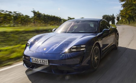 2020 Porsche Taycan Turbo (Color: Gentian Blue Metallic) Front Three-Quarter Wallpapers 450x275 (5)